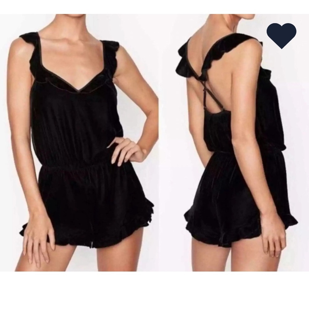 Victoria's Secret Velvet Ruffle romper lounge Teddy